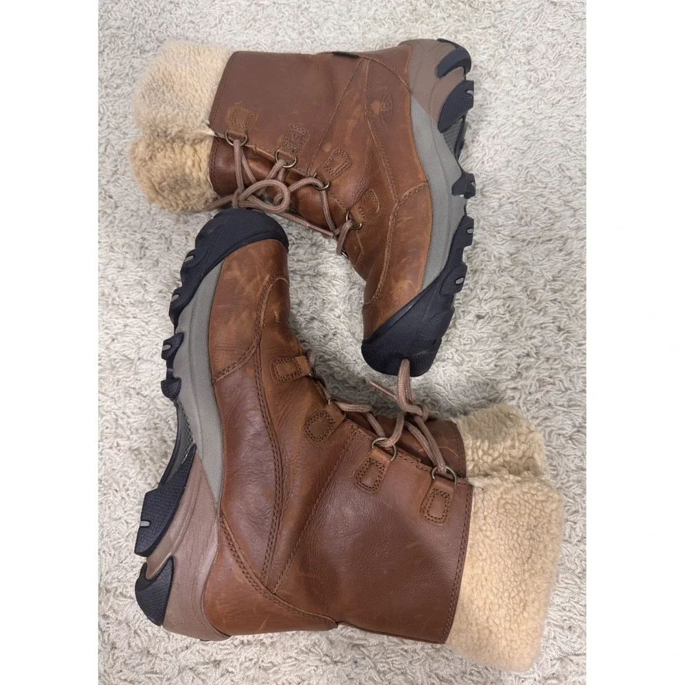 Keen Betty Waterproof Brown Leather Sherpa Lined Short Boots Women's 8 Outdoors